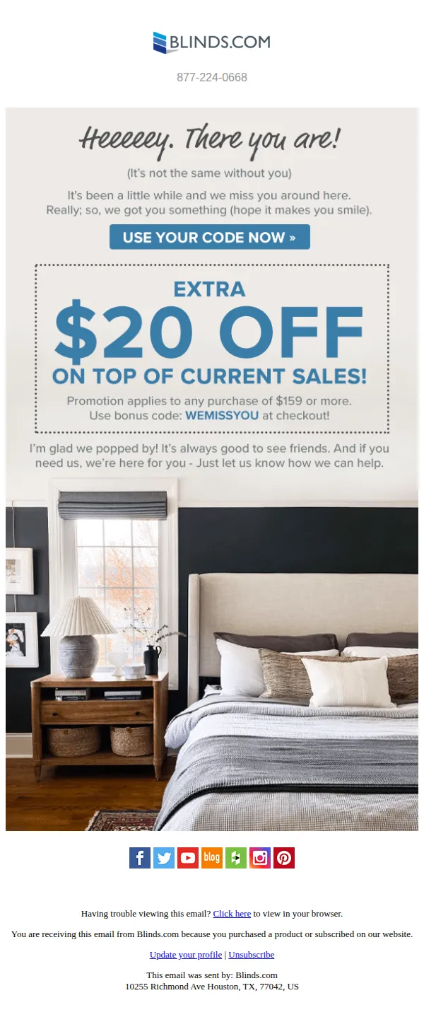 Blinds.com email: Still working on your window covering project? We've got just the treat for you!
