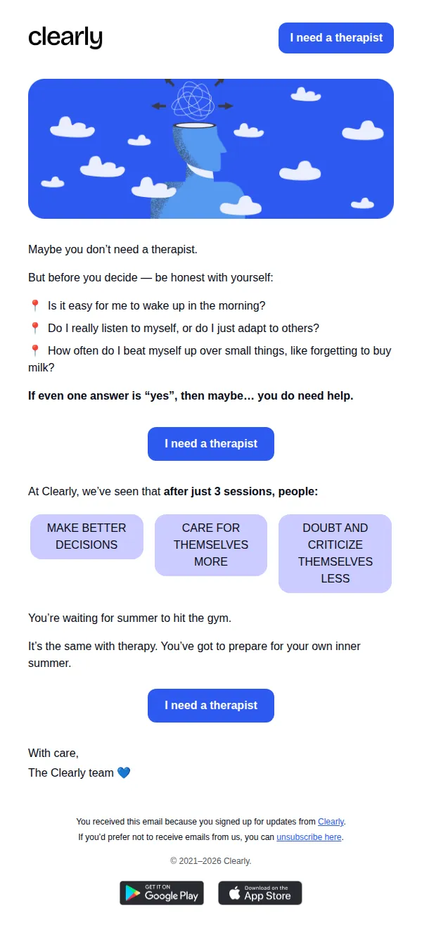 Clearly email: Maybe you really don’t need therapy?