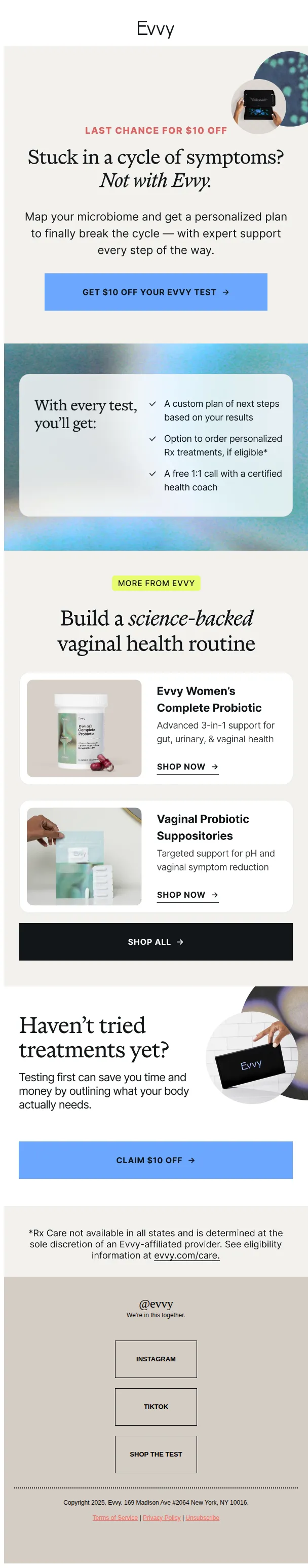 Evvy email: Last chance: $10 off your Evvy Test