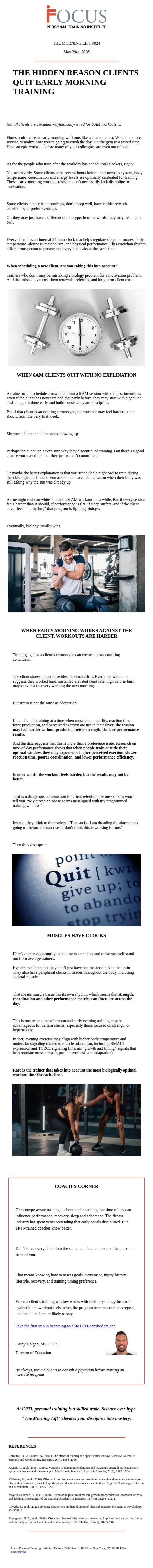 FPTI email: Why Your Client’s 6 AM Workouts May Backfire