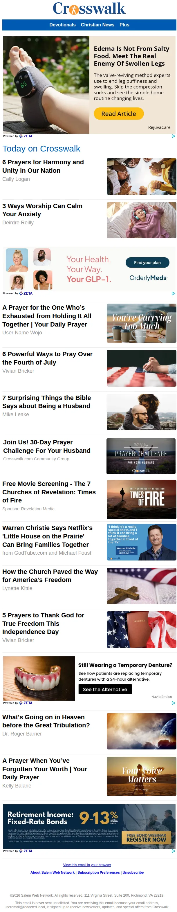 Crosswalk Daily Update email: 6 Prayers for Harmony and Unity in Our Nation