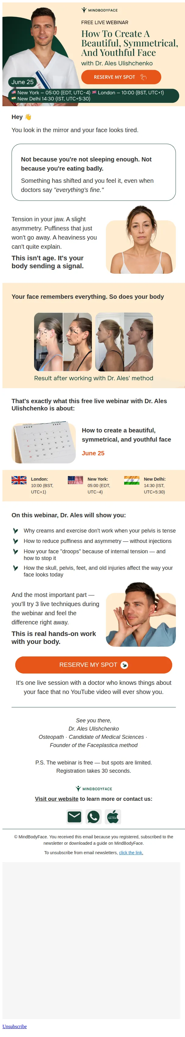 MindBodyFace email: Something is about to change and your face will show it first
