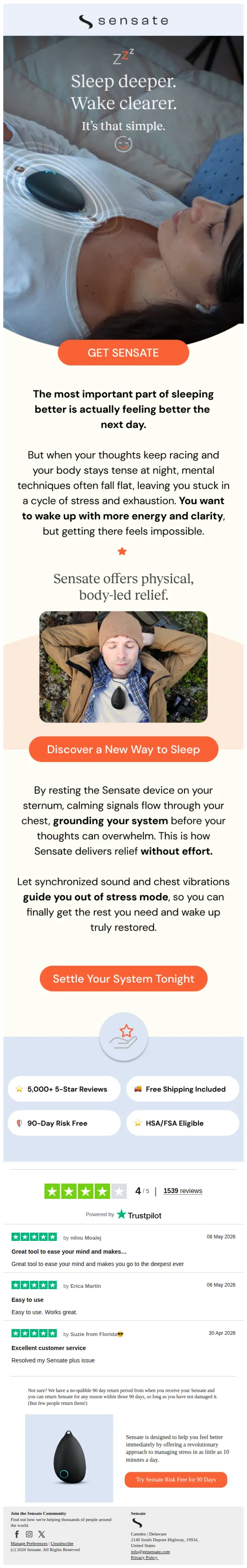 Sensate email: Sleep deeper. Wake up clearer. It's that simple.