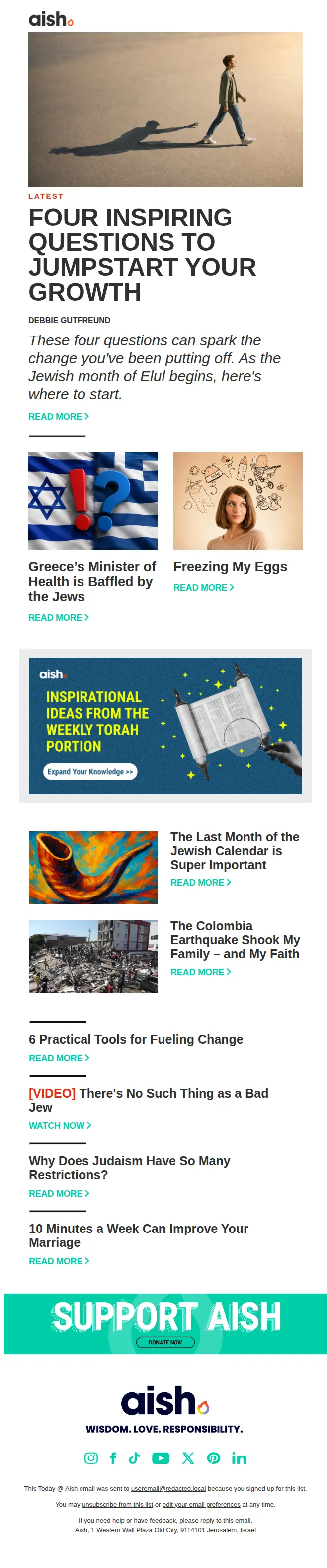 Aish email: Jumpstart Your Growth in Elul | Freezing My Eggs | Baffled By Jews