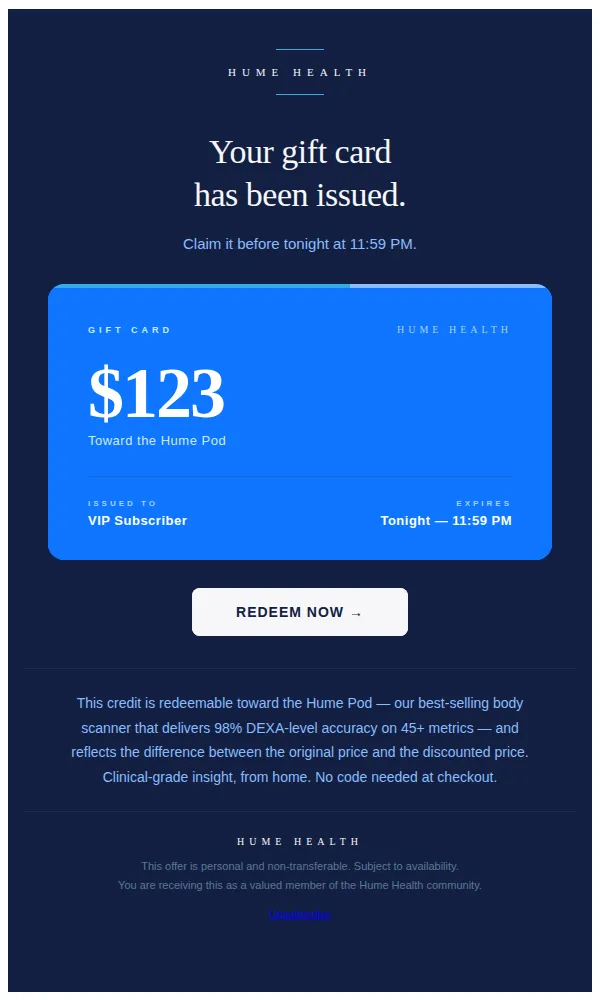 Hume Health email: Your Hume Health Voucher Is Waiting