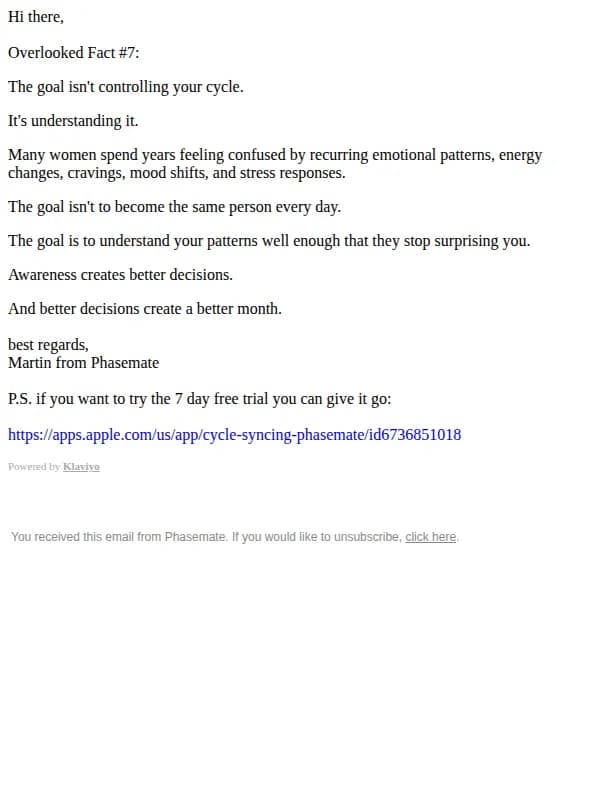 Phasemate email: Overlooked fact #7