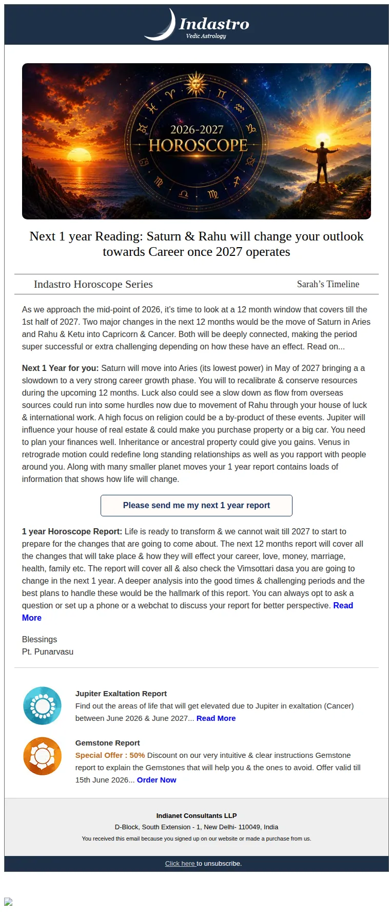 Indastro Astrologers email: Sarah, 2026-2027 Horoscope : Cyclical High & Slow Phase Professionally next year