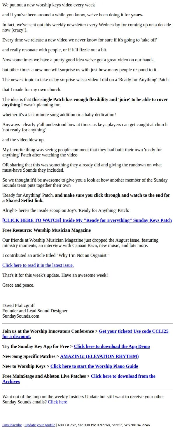 Sunday Sounds email: How to be ready for anything at church