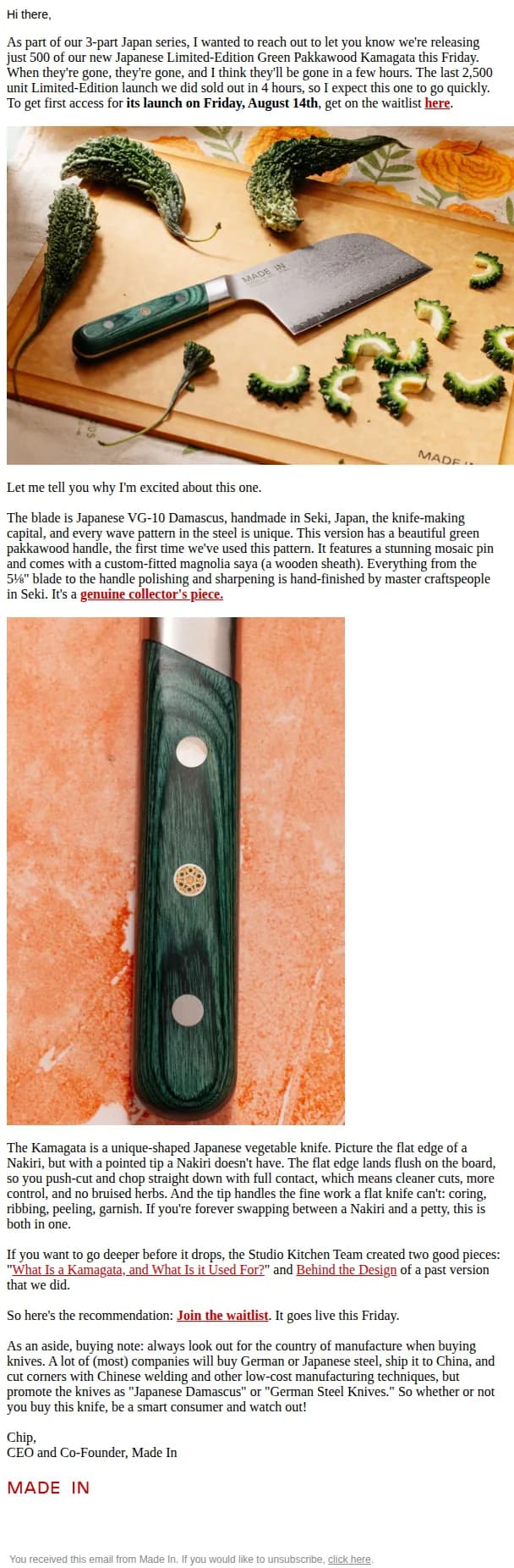 Made In email: Japan Ep 3: Our most limited knife release of the year...