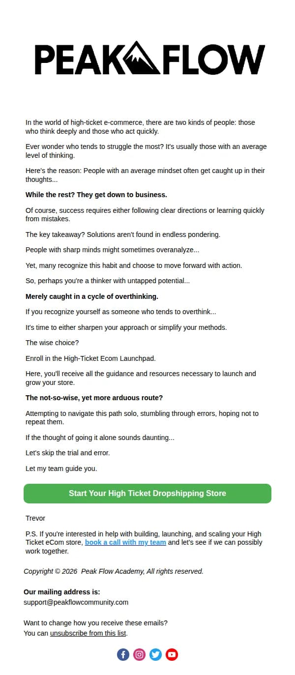 Peak Flow Academy email: Two types of people in business