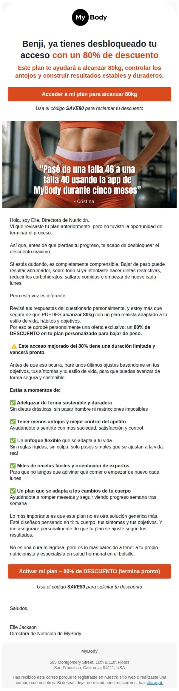 MyBody email: Recibiste un mensaje de Elle