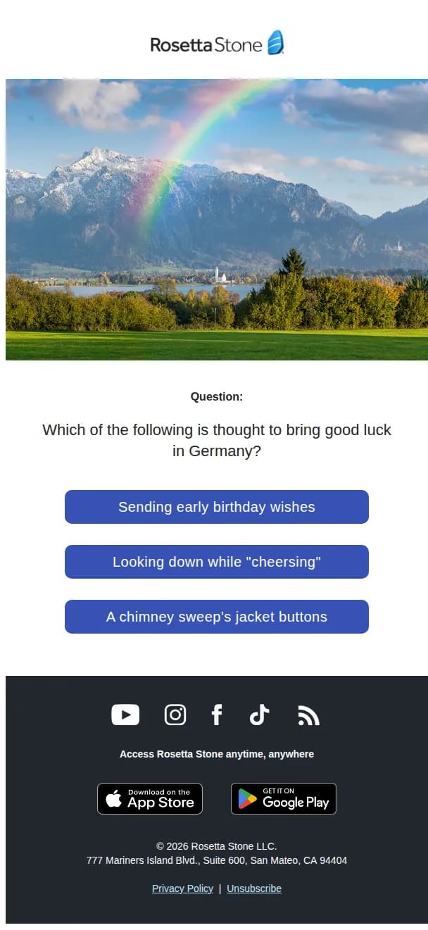 Rosetta Stone email: QUIZ: 💫 How to get good luck in Germany