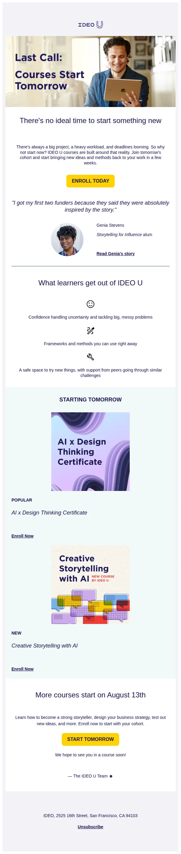IDEO U email: Last call: Courses start tomorrow