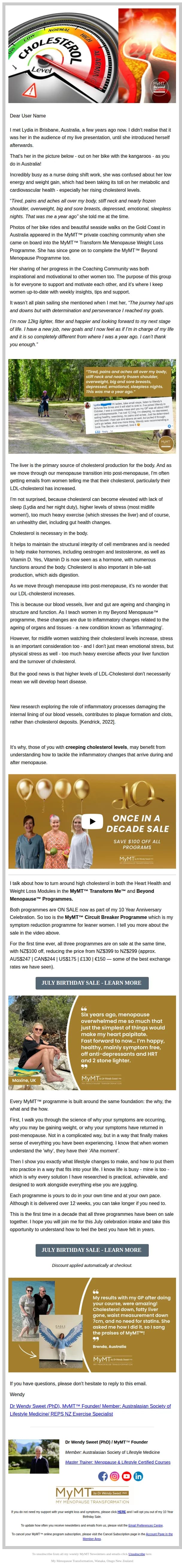 MyMT™ by Dr Wendy Sweet email: Creeping cholesterol levels?