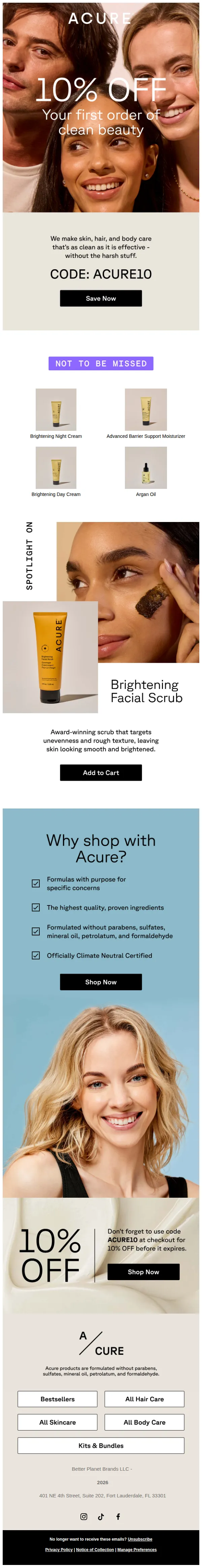 Acure email: 10% off your first order →