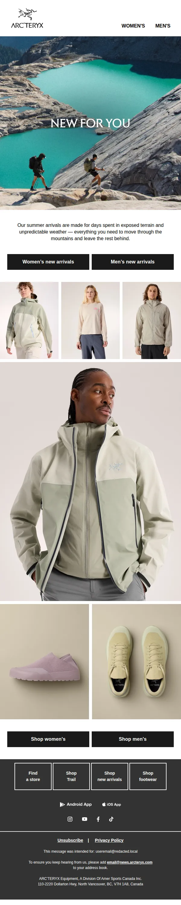 Arc'teryx email: New summer gear has dropped