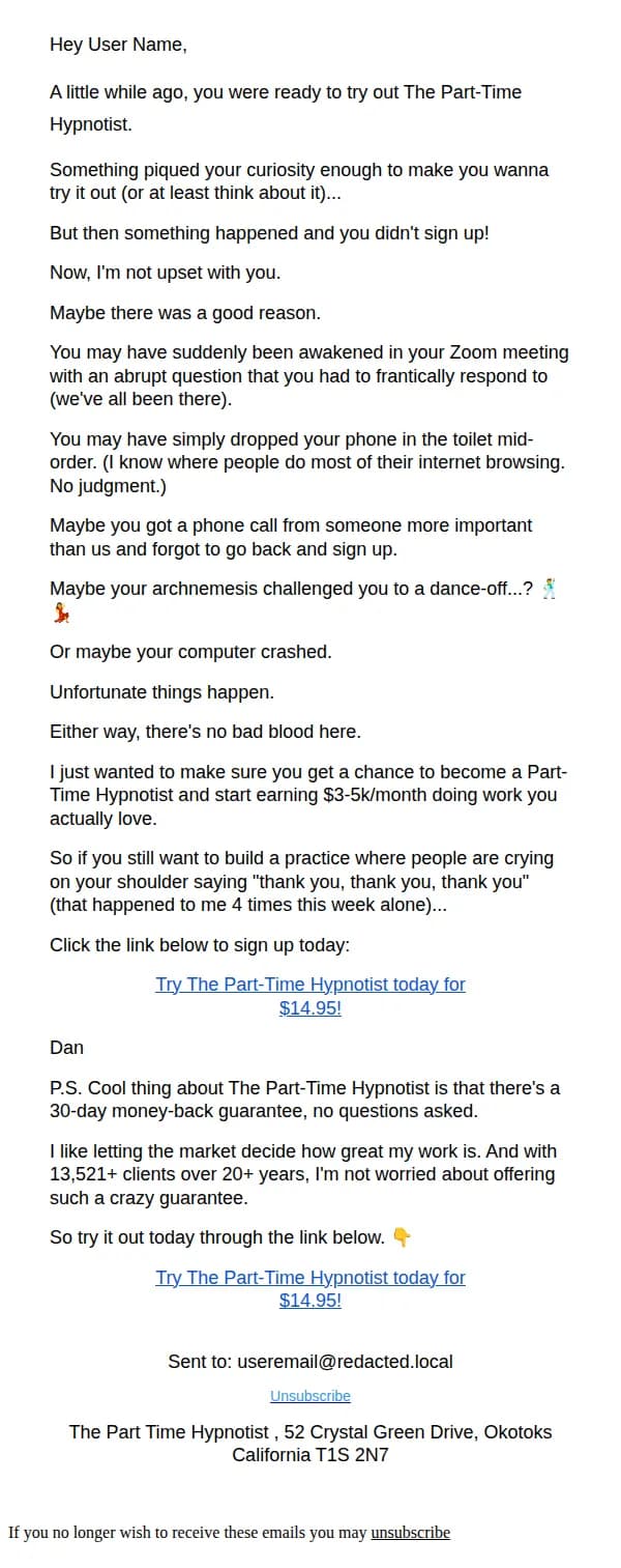 The Part-Time Hypnotist email: Is Everything Okay?