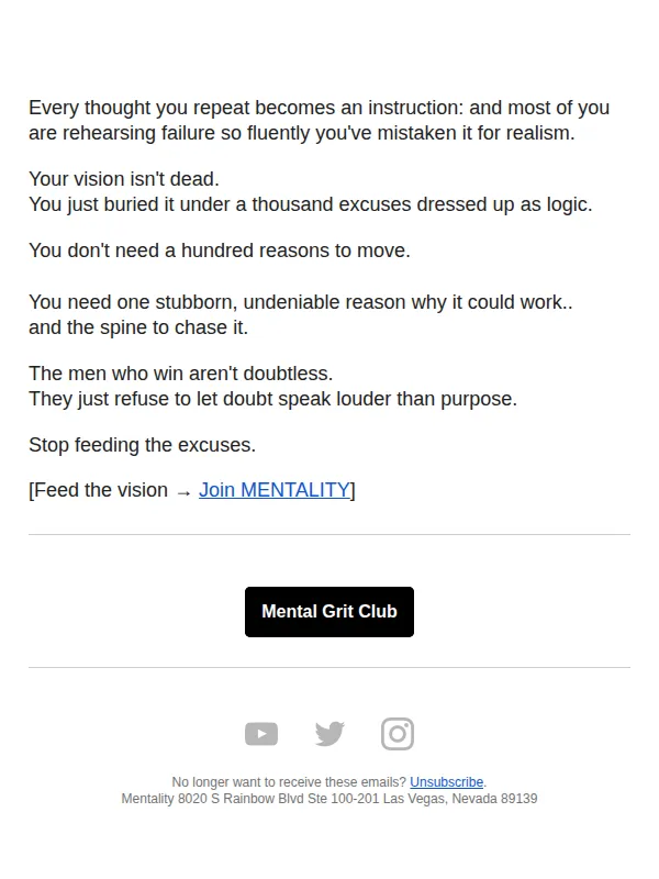 Mentality email: Read this before your mind kills another goal.
