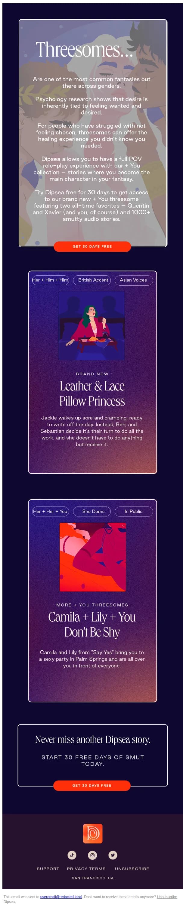 Dipsea email: Drop into your 3some fantasy 🫦