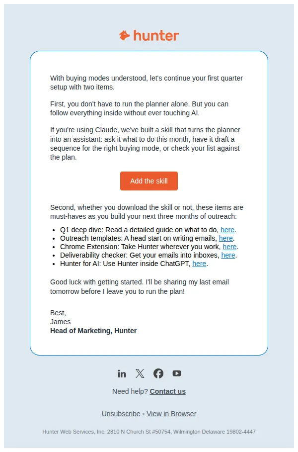 James from Hunter email: Meet your planning assistant