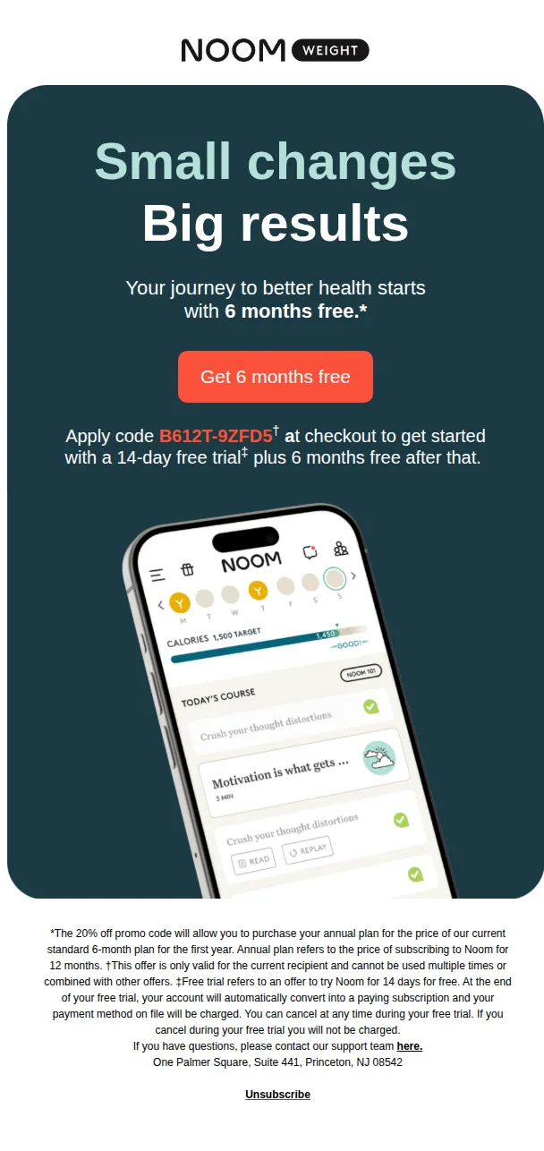 Noom email: Limited time: 6 months of free Noom 🙌
