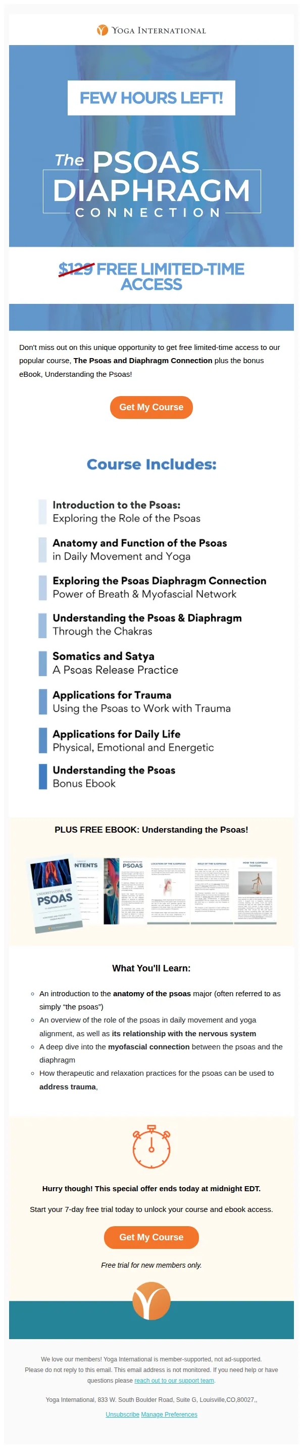 Yoga International email: The Psoas & Diaphragm: Free Course & Ebook Access!