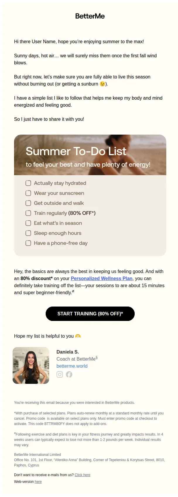 BetterMe email: Your ultimate summer checklist