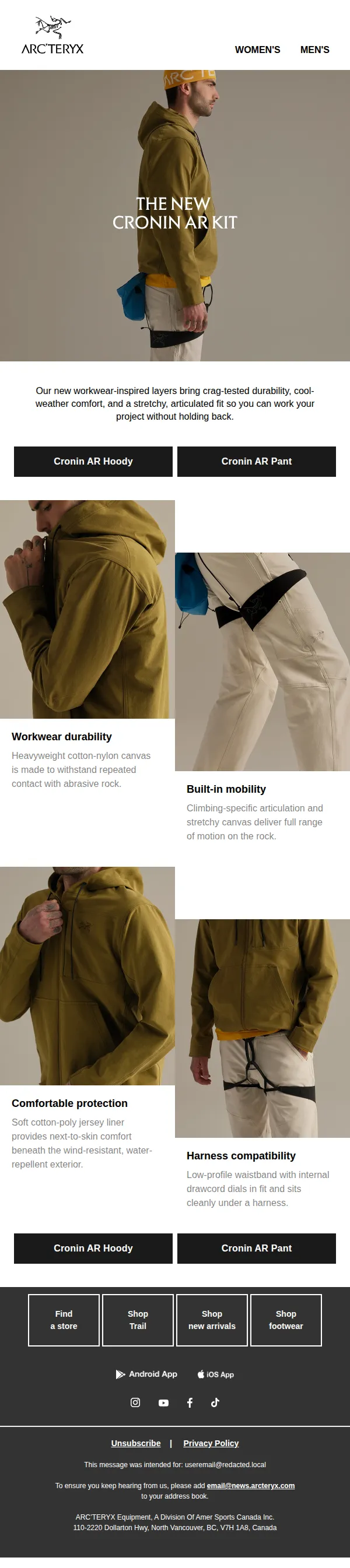 Arc'teryx email: Meet the new Cronin AR kit