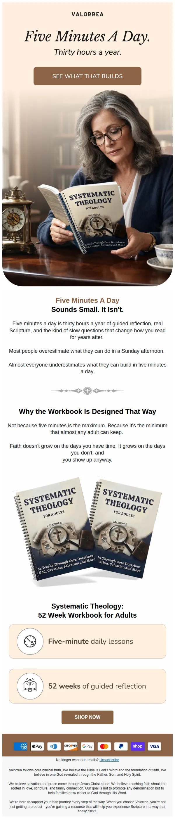 Valorrea email: Five minutes today, thirty hours a year