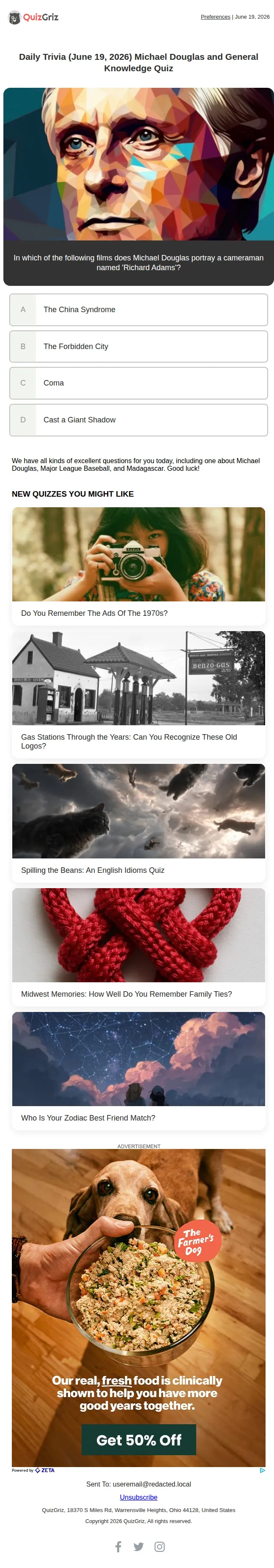 QuizGriz email: 🐻 Quiz of the Day - June 19, 2026