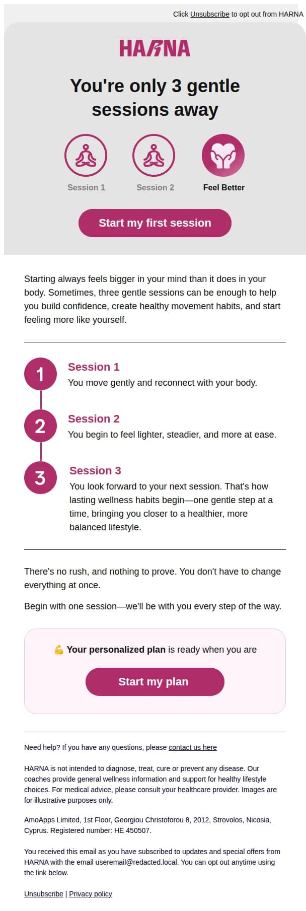 HARNA email: What can 3 sessions change?