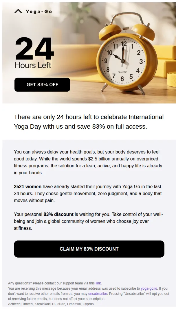 Yoga-Go email: 2521 women made their choice. What about you?