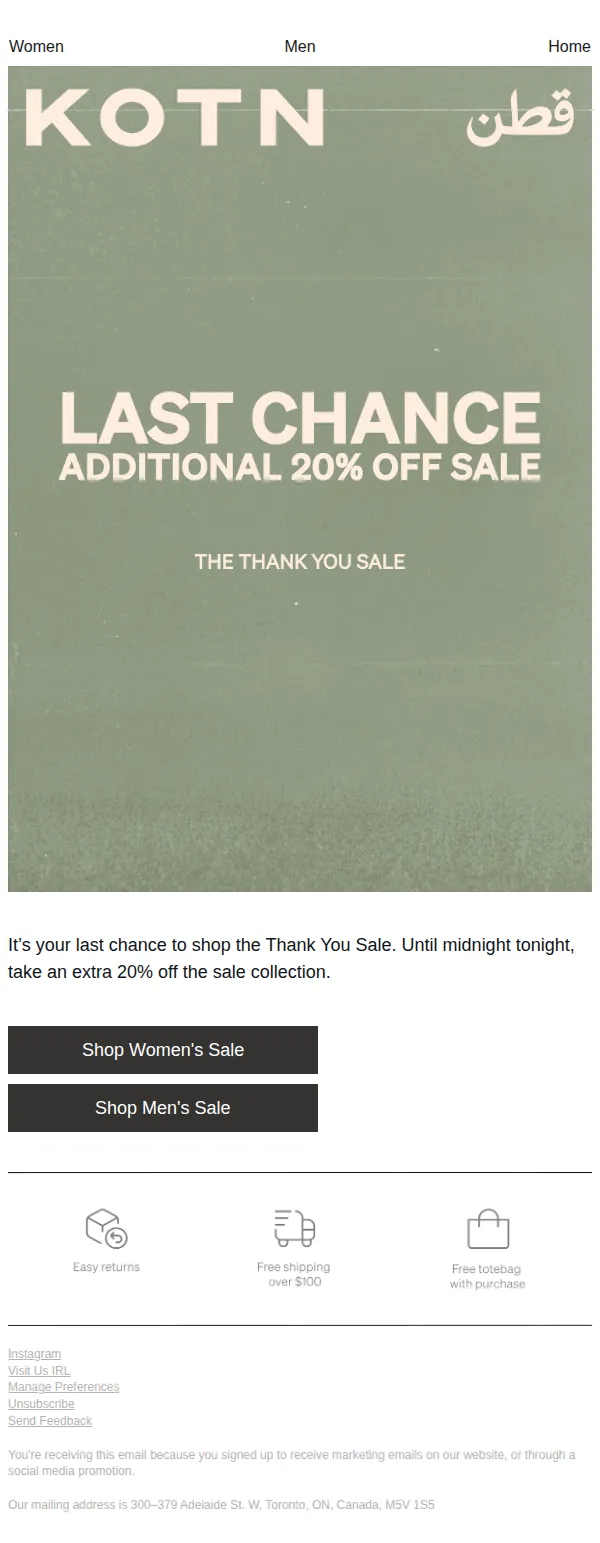 Kotn email: Final Hours for Extra 20% Off