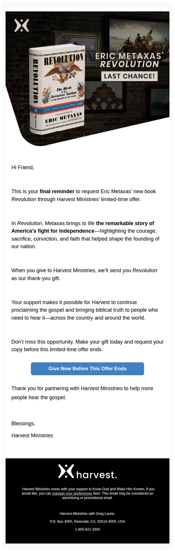 Harvest Ministries email: Reflecting on America’s Founding