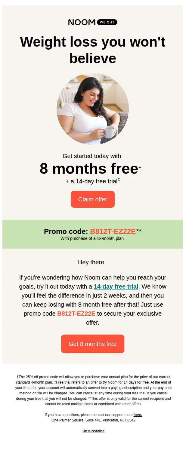 Noom email: Build habits that last—and get 8 months free 💛