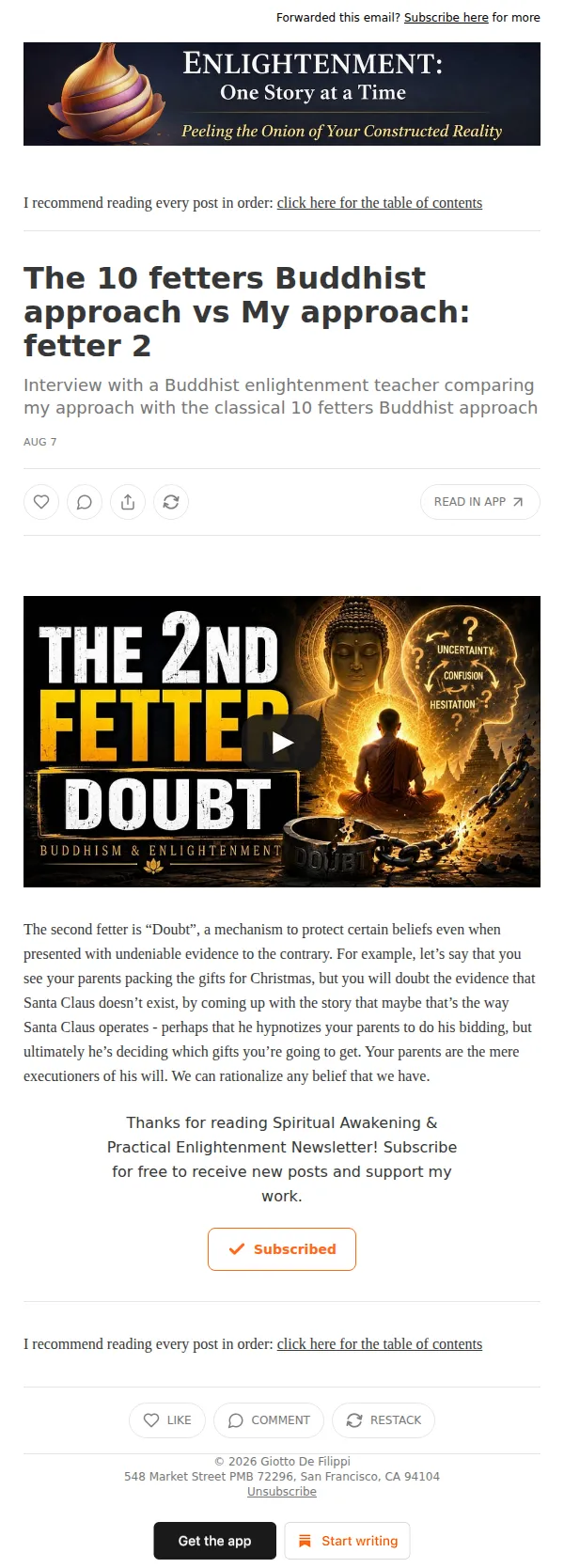 Practical Enlightenment with Giotto email: The 10 fetters Buddhist approach vs My approach: fetter 2