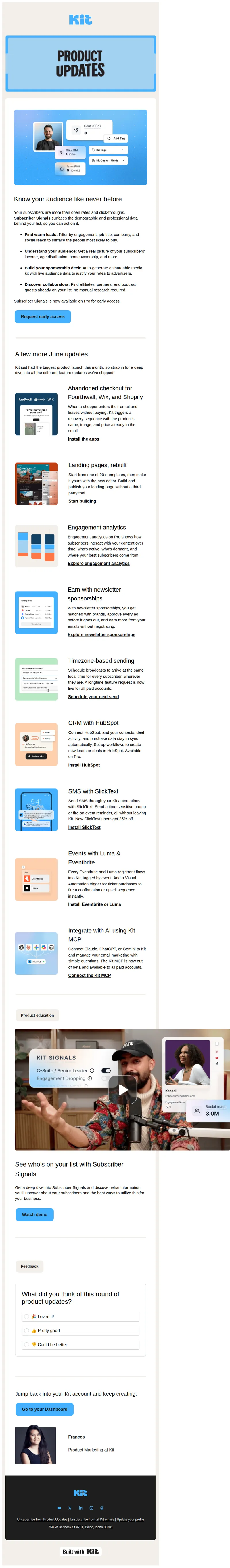 Kit email: Kit Product Updates: June 2026