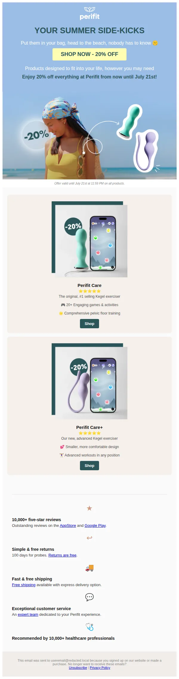 Perifit email: you + perifit = 👭 summer besties