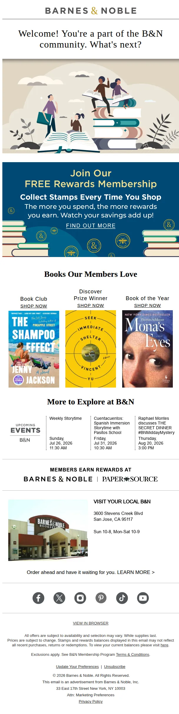 Barnes & Noble email: Welcome! You're a part of the B&N community