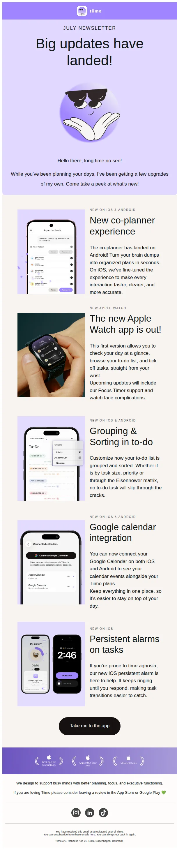 Tiimo email: Tiimo Monthly: July edition 💜