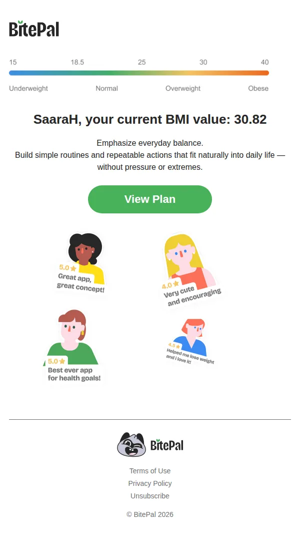 BitePal email: About your BitePal plan