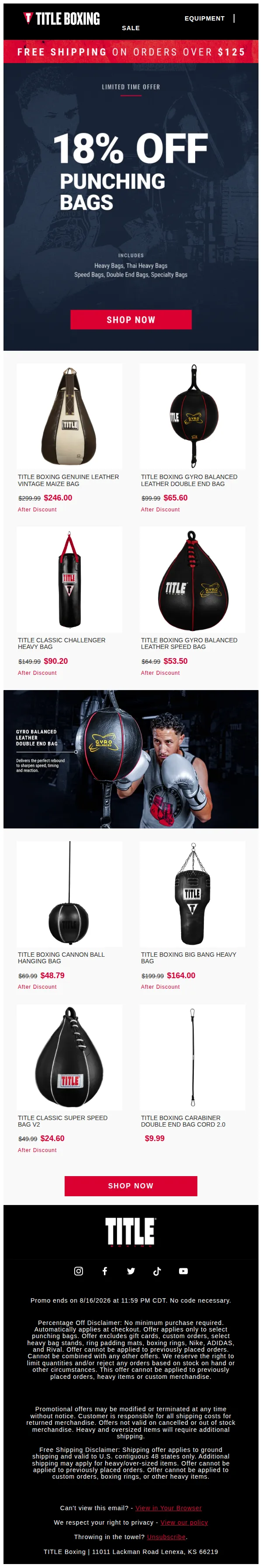 TITLE Boxing email: 18% OFF Punching Bags! 🥊