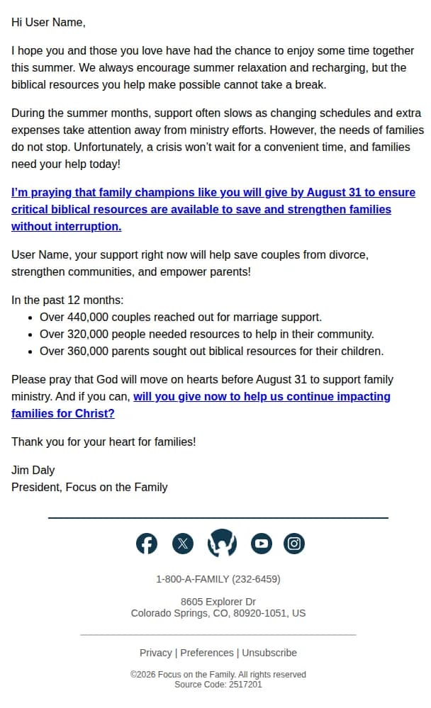 Focus on the Family email: Because family challenges don’t take the summer off …