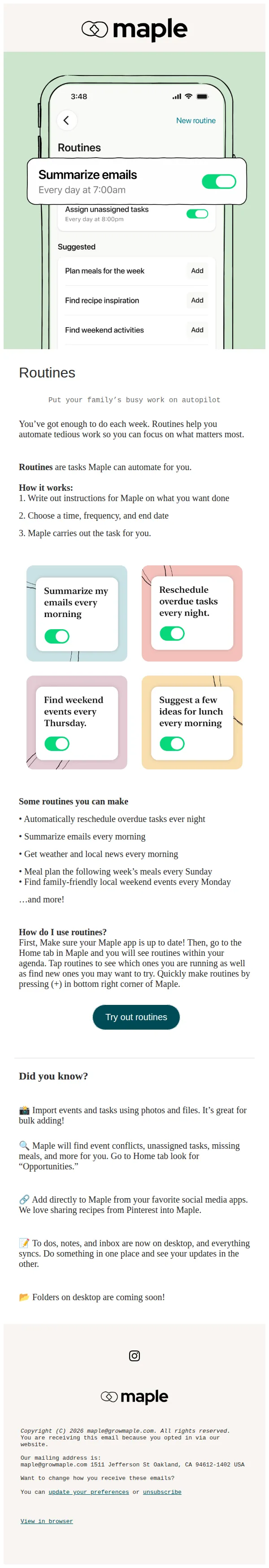 Maple email: 😍 New in Maple: Routines