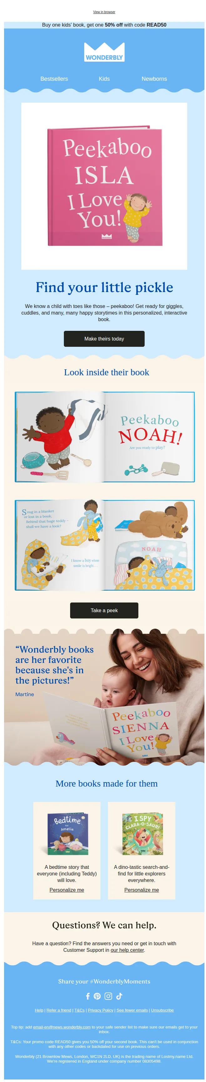 Wonderbly Books email: A read-aloud game of peekaboo 👀