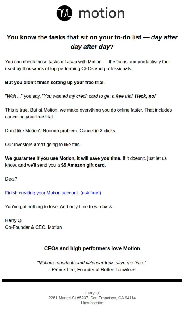 Motion email: So close to the finish line