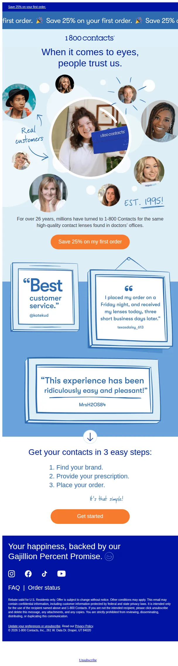 1-800 Contacts email: The same contacts your doctor prescribes — for less.