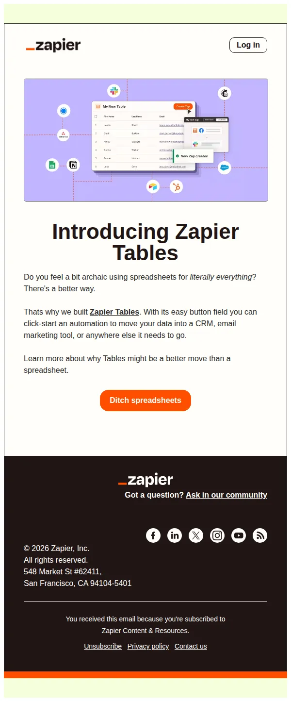 Wade at Zapier email: Why you should ditch spreadsheets for Tables