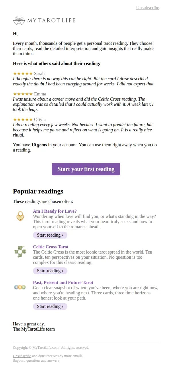 MyTarotLife email: Why so many people get a personal tarot reading