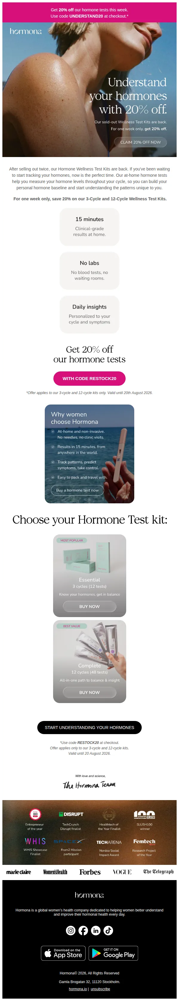 Hormona email: The Wellness Test is back. Save 20% ✨